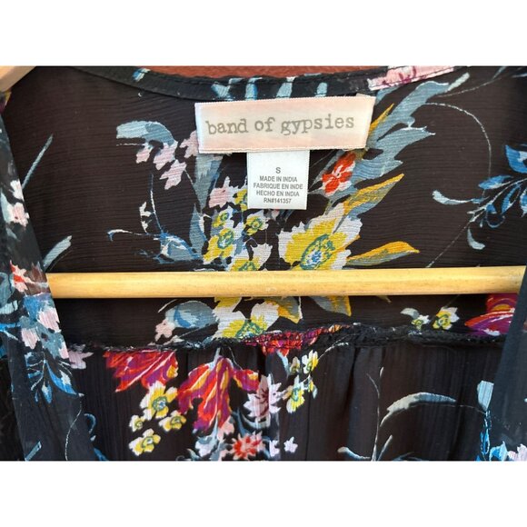 Band of Gypsies Bright Floral Sheer Maxi Duster Cardigan Small Beach Cover Up - Picture 3 of 4